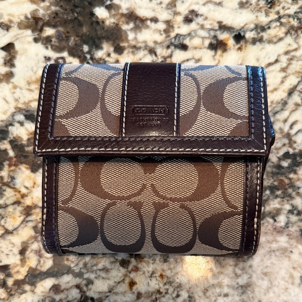 Coach Signature Brown and Cream Wallet